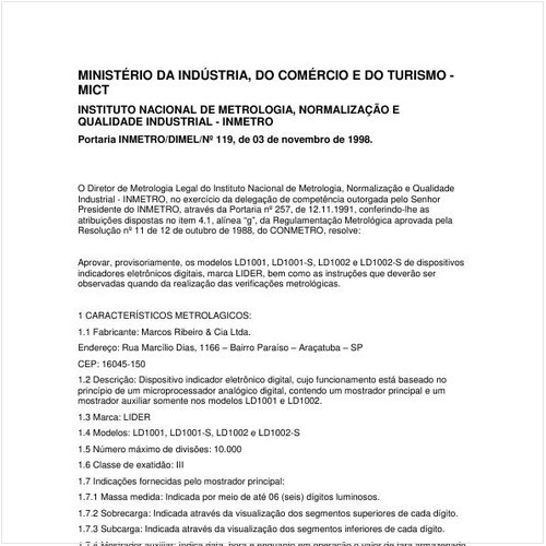 Portaria DIMEL/INMETRO 119:1998 - Situação: Revisto