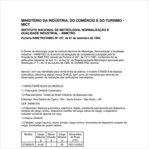 Portaria DIMEL/INMETRO 107:1994 - Situação: Revisto