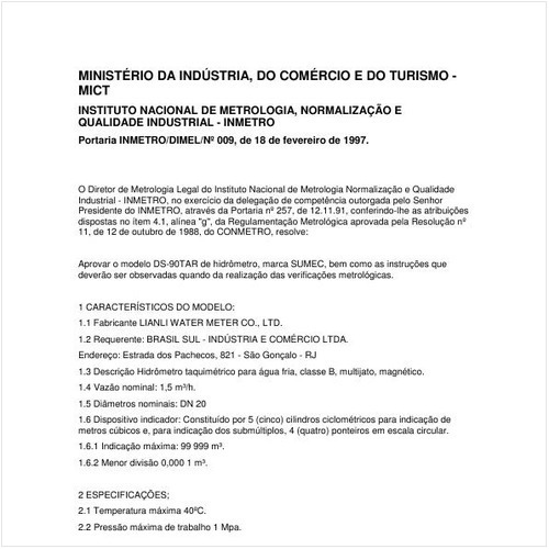 Portaria DIMEL/INMETRO 9:1997 - Situação: Em vigor