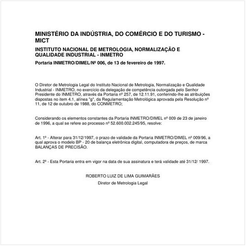 Portaria DIMEL/INMETRO 6:1997 - Situação: Em vigor