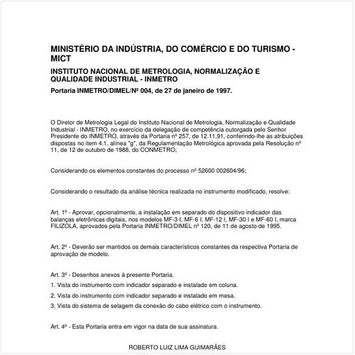 Portaria DIMEL/INMETRO 4:1997 - Situação: Em vigor