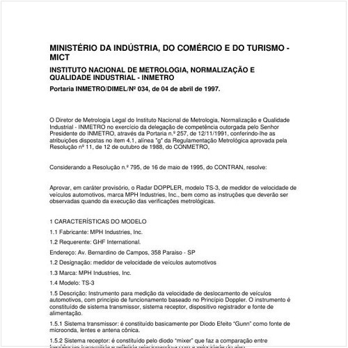 Portaria DIMEL/INMETRO 34:1997 - Situação: Em vigor