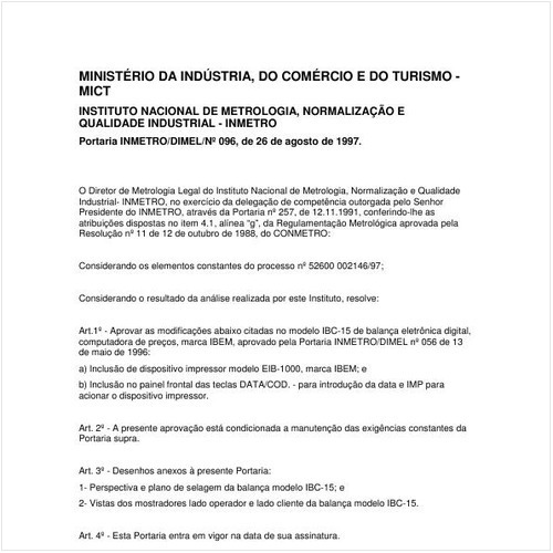 Portaria DIMEL/INMETRO 96:1997 - Situação: Em vigor