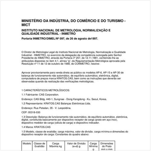Portaria DIMEL/INMETRO 97:1997 - Situação: Em vigor