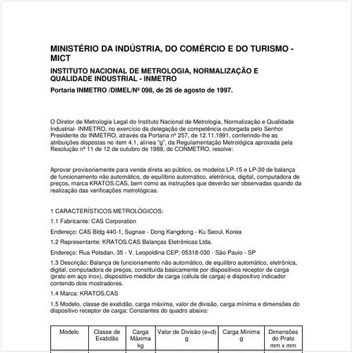 Portaria DIMEL/INMETRO 98:1997 - Situação: Em vigor
