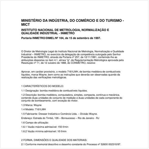 Portaria DIMEL/INMETRO 104:1997 - Situação: Revisto