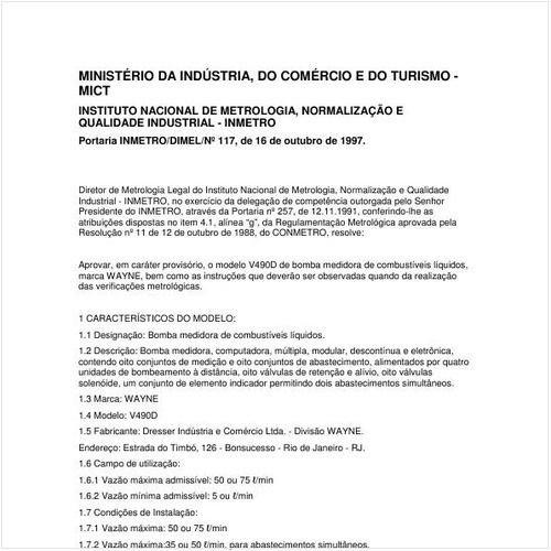 Portaria DIMEL/INMETRO 117:1997 - Situação: Revisto