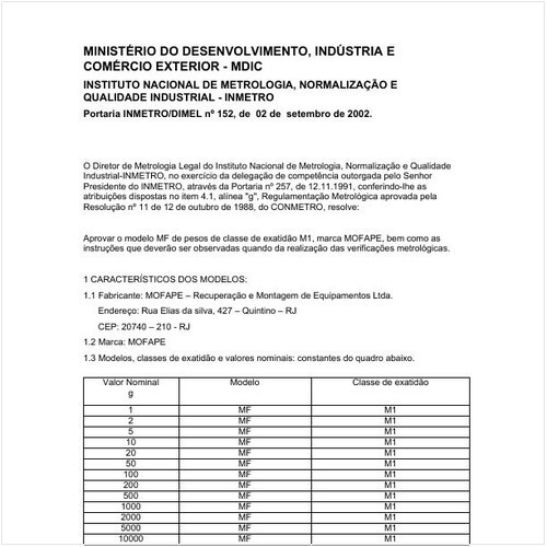 Portaria DIMEL/INMETRO 152:2002 - Situação: Revisto
