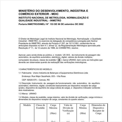 Portaria DIMEL/INMETRO 153:2002 - Situação: Em vigor