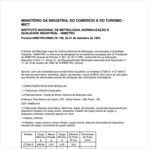 Portaria DIMEL/INMETRO 106:1994 - Situação: Revisto