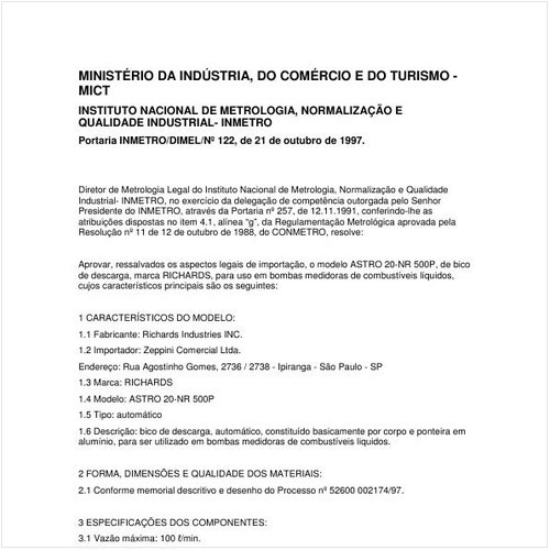 Portaria DIMEL/INMETRO 122:1997 - Situação: Em vigor