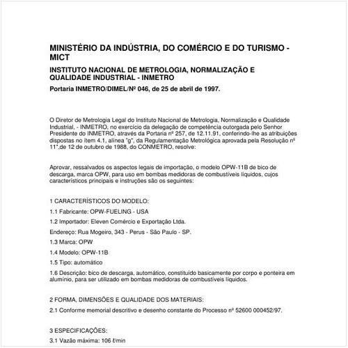 Portaria DIMEL/INMETRO 46:1997 - Situação: Em vigor