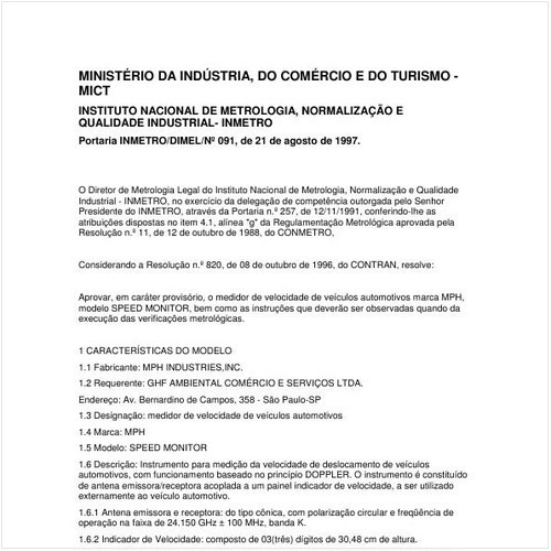 Portaria DIMEL/INMETRO 91:1997 - Situação: Em vigor