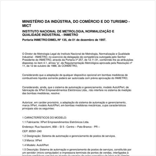 Portaria DIMEL/INMETRO 135:1997 - Situação: Revogado