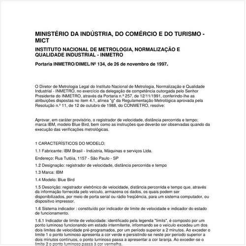 Portaria DIMEL/INMETRO 134:1997 - Situação: Em vigor