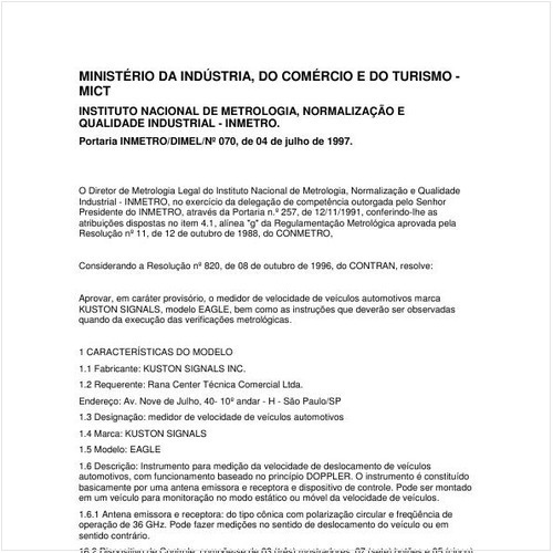 Portaria DIMEL/INMETRO 70:1997 - Situação: Em vigor