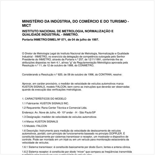 Portaria DIMEL/INMETRO 71:1997 - Situação: Em vigor