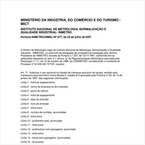 Portaria DIMEL/INMETRO 77:1997 - Situação: Em vigor