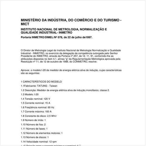 Portaria DIMEL/INMETRO 78:1997 - Situação: Em vigor