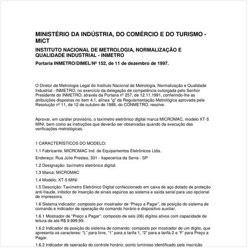 Portaria DIMEL/INMETRO 152:1997 - Situação: Em vigor