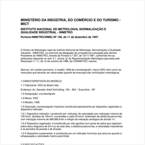 Portaria DIMEL/INMETRO 150:1997 - Situação: Em vigor