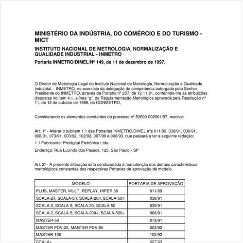 Portaria DIMEL/INMETRO 149:1997 - Situação: Em vigor