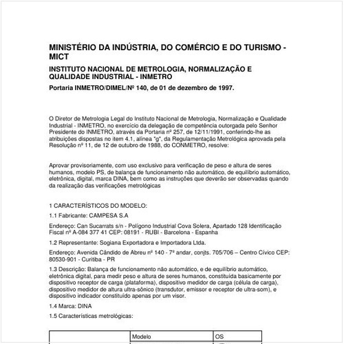 Portaria DIMEL/INMETRO 140:1997 - Situação: Em vigor