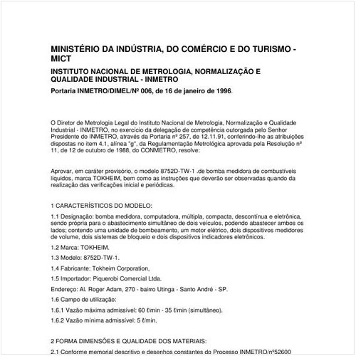 Portaria DIMEL/INMETRO 6:1996 - Situação: Em vigor