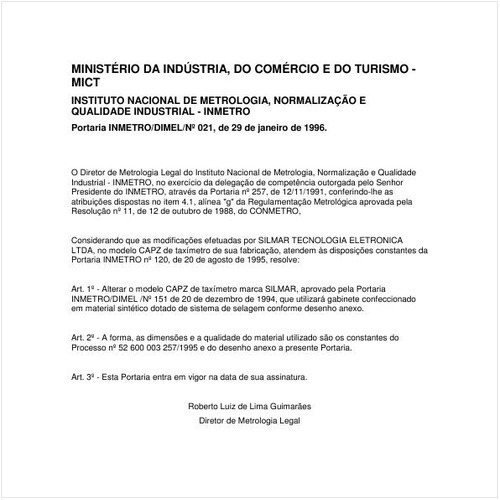 Portaria DIMEL/INMETRO 21:1996 - Situação: Em vigor