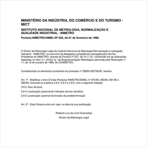 Portaria DIMEL/INMETRO 25:1996 - Situação: Em vigor