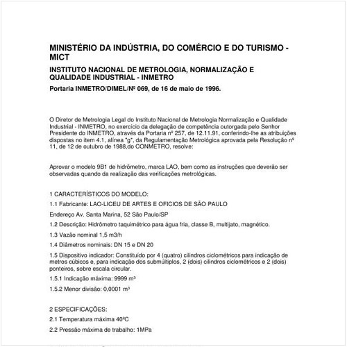 Portaria DIMEL/INMETRO 69:1996 - Situação: Em vigor