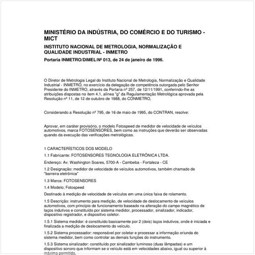 Portaria DIMEL/INMETRO 13:1996 - Situação: Revisto
