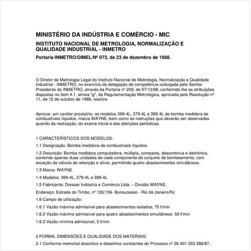 Portaria DIMEL/INMETRO 73:1988 - Situação: Revisto