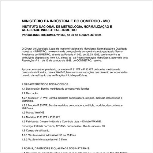 Portaria DIMEL/INMETRO 65:1989 - Situação: Revisto