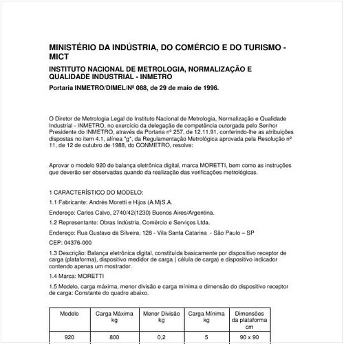 Portaria DIMEL/INMETRO 88:1996 - Situação: Em vigor