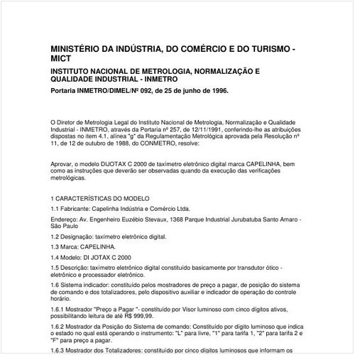 Portaria DIMEL/INMETRO 92:1996 - Situação: Em vigor