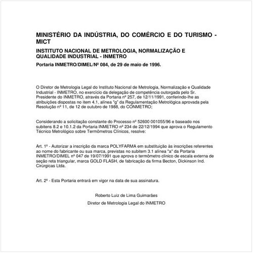 Portaria DIMEL/INMETRO 84:1996 - Situação: Em vigor