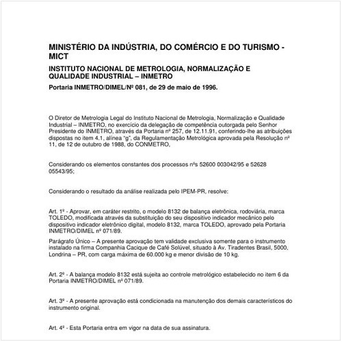 Portaria DIMEL/INMETRO 81:1996 - Situação: Em vigor