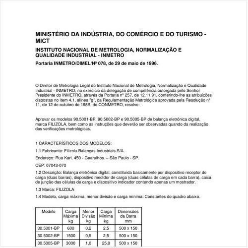 Portaria DIMEL/INMETRO 78:1996 - Situação: Em vigor