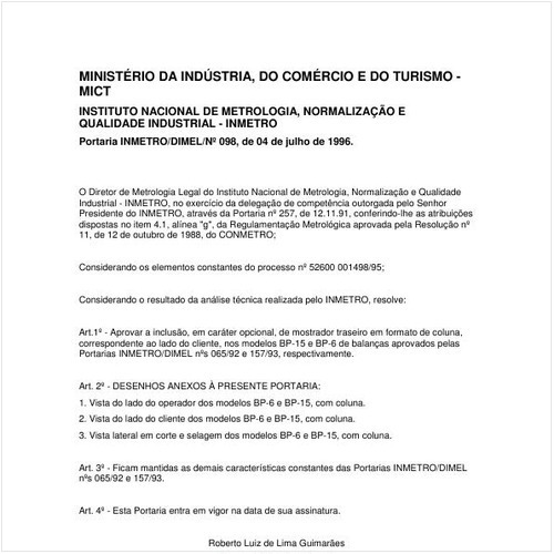 Portaria DIMEL/INMETRO 98:1996 - Situação: Em vigor