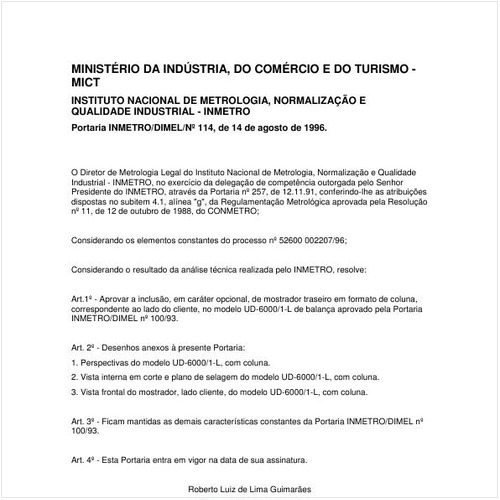 Portaria DIMEL/INMETRO 114:1996 - Situação: Em vigor