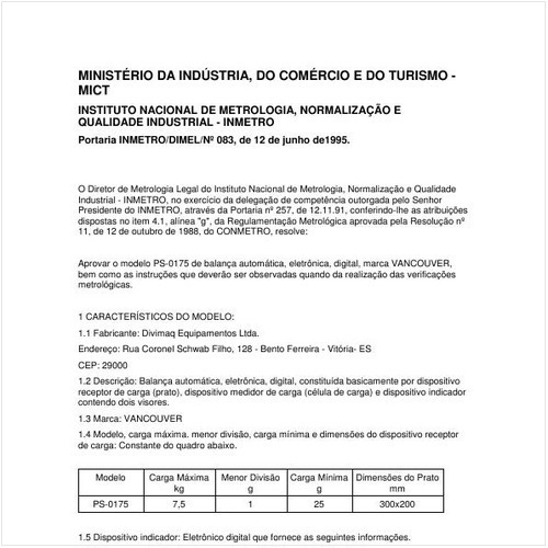 Portaria DIMEL/INMETRO 83:1995 - Situação: Em vigor