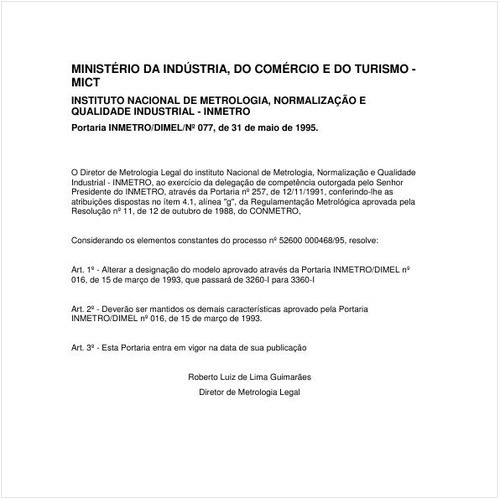 Portaria DIMEL/INMETRO 77:1995 - Situação: Em vigor