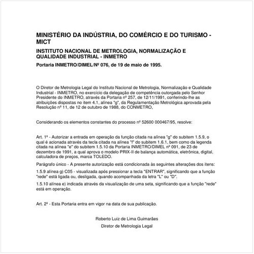 Portaria DIMEL/INMETRO 76:1995 - Situação: Em vigor