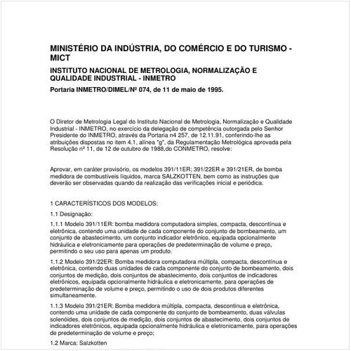Portaria DIMEL/INMETRO 74:1995 - Situação: Em vigor