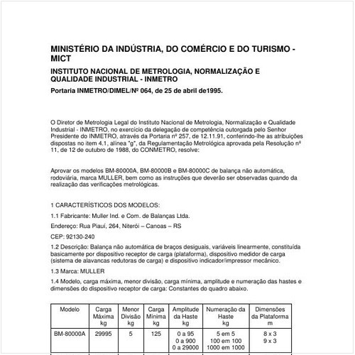 Portaria DIMEL/INMETRO 64:1995 - Situação: Em vigor