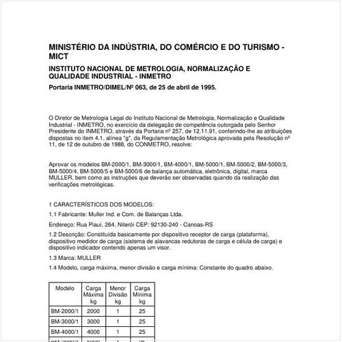 Portaria DIMEL/INMETRO 63:1995 - Situação: Em vigor