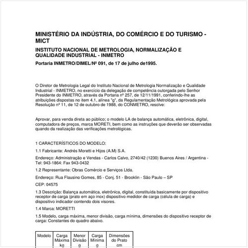 Portaria DIMEL/INMETRO 91:1995 - Situação: Em vigor