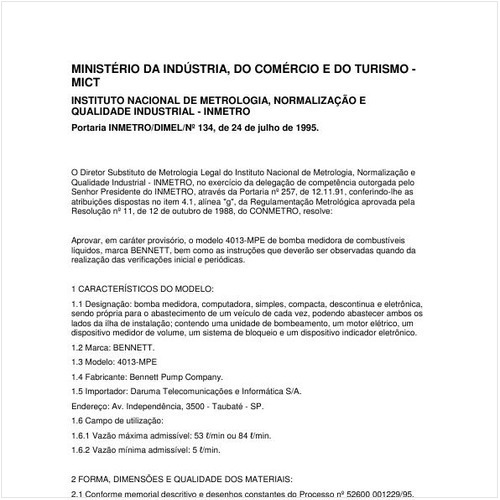 Portaria DIMEL/INMETRO 134:1995 - Situação: Em vigor
