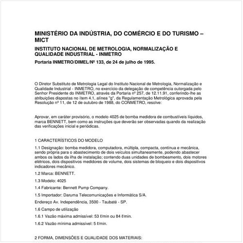 Portaria DIMEL/INMETRO 133:1995 - Situação: Em vigor